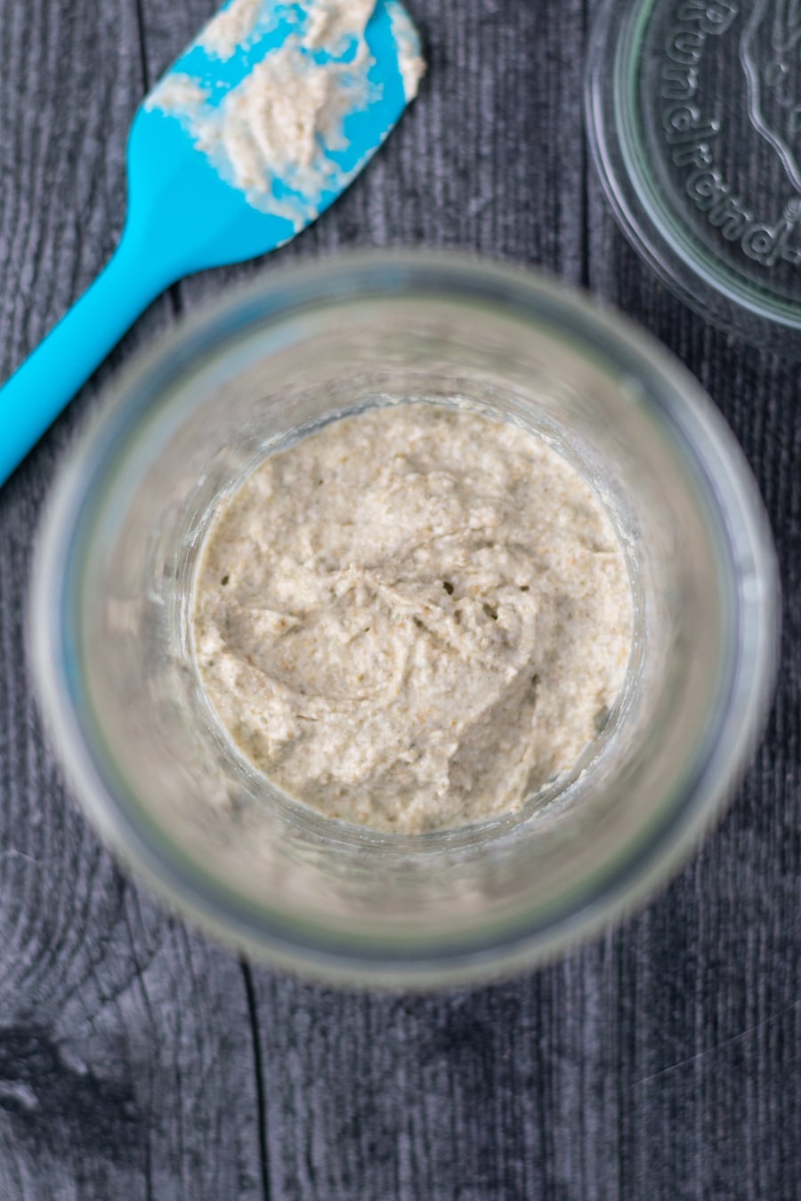 Stirred sourdough starter with spatula