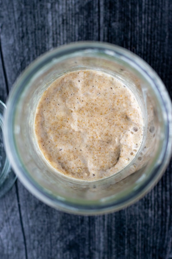 Overhead sourdough starter day 6