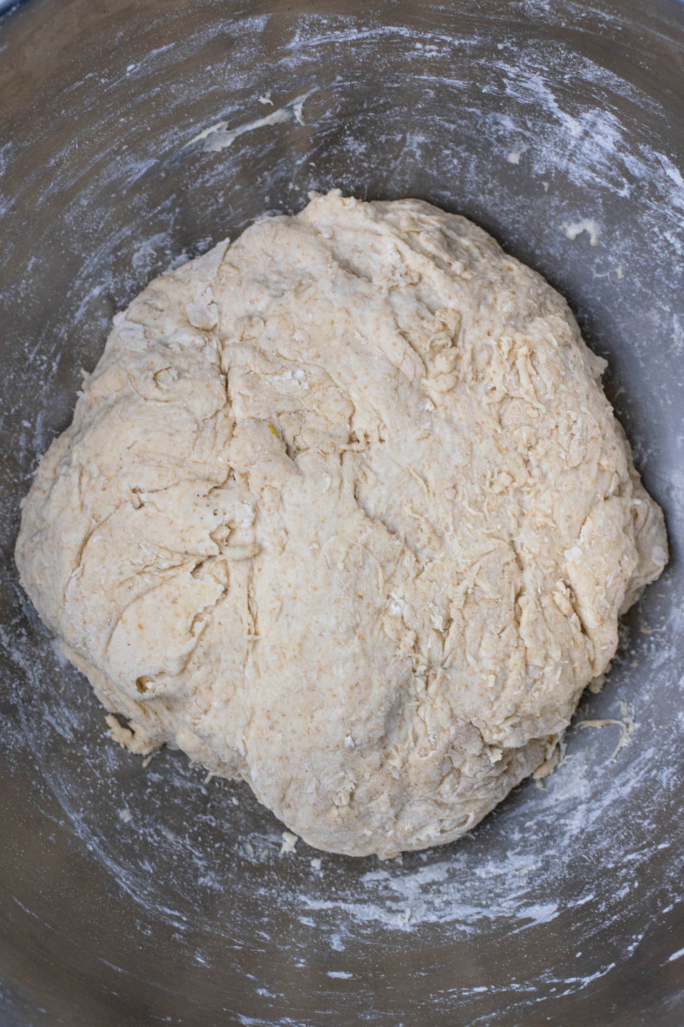 Overhead, shaggy dough during autolyse