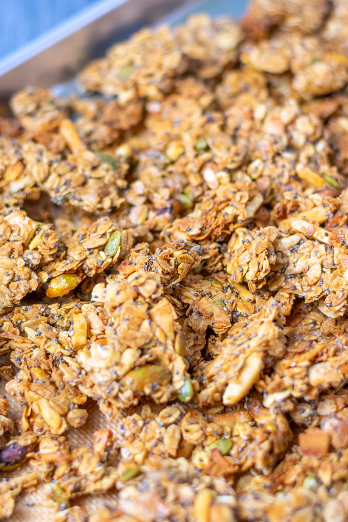 Sourdough discard granola clusters up close