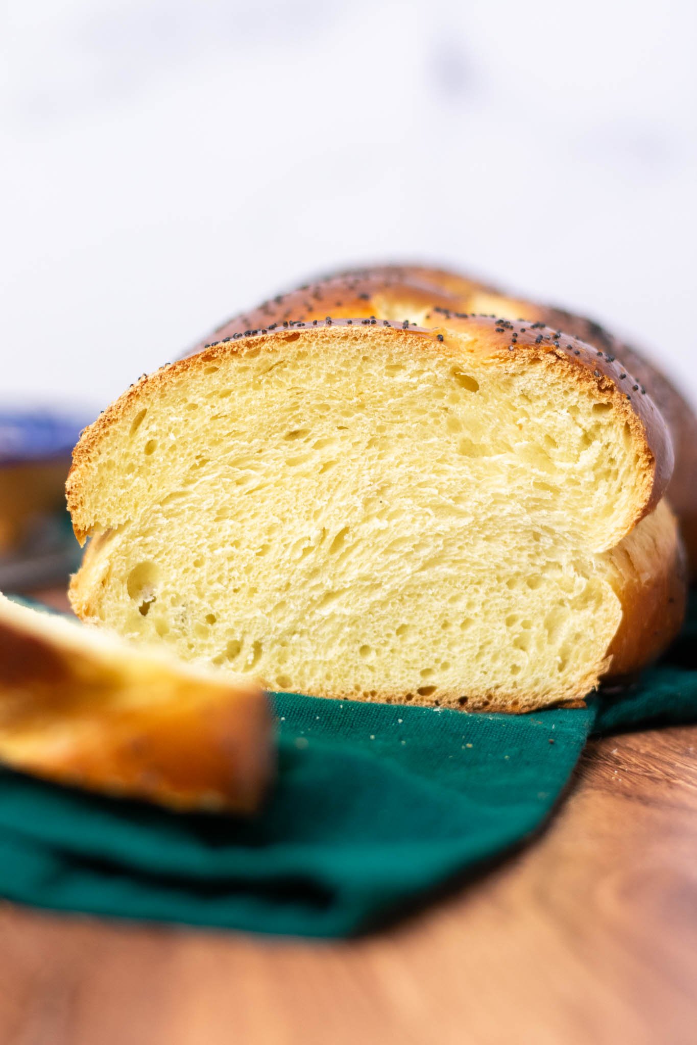 Sourdough challah poppy seeds sliced