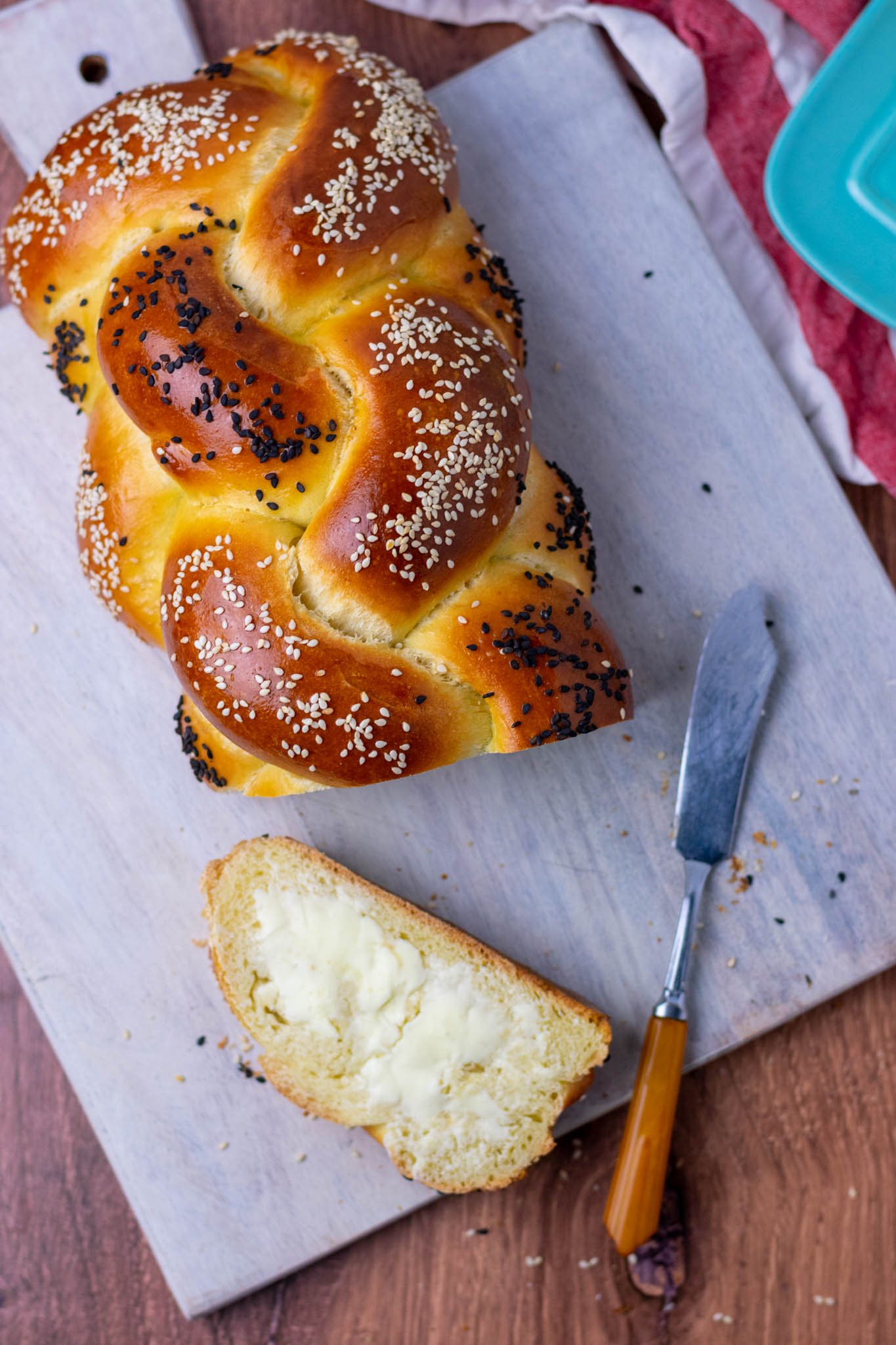 Sourdough challah sesame seeds butter