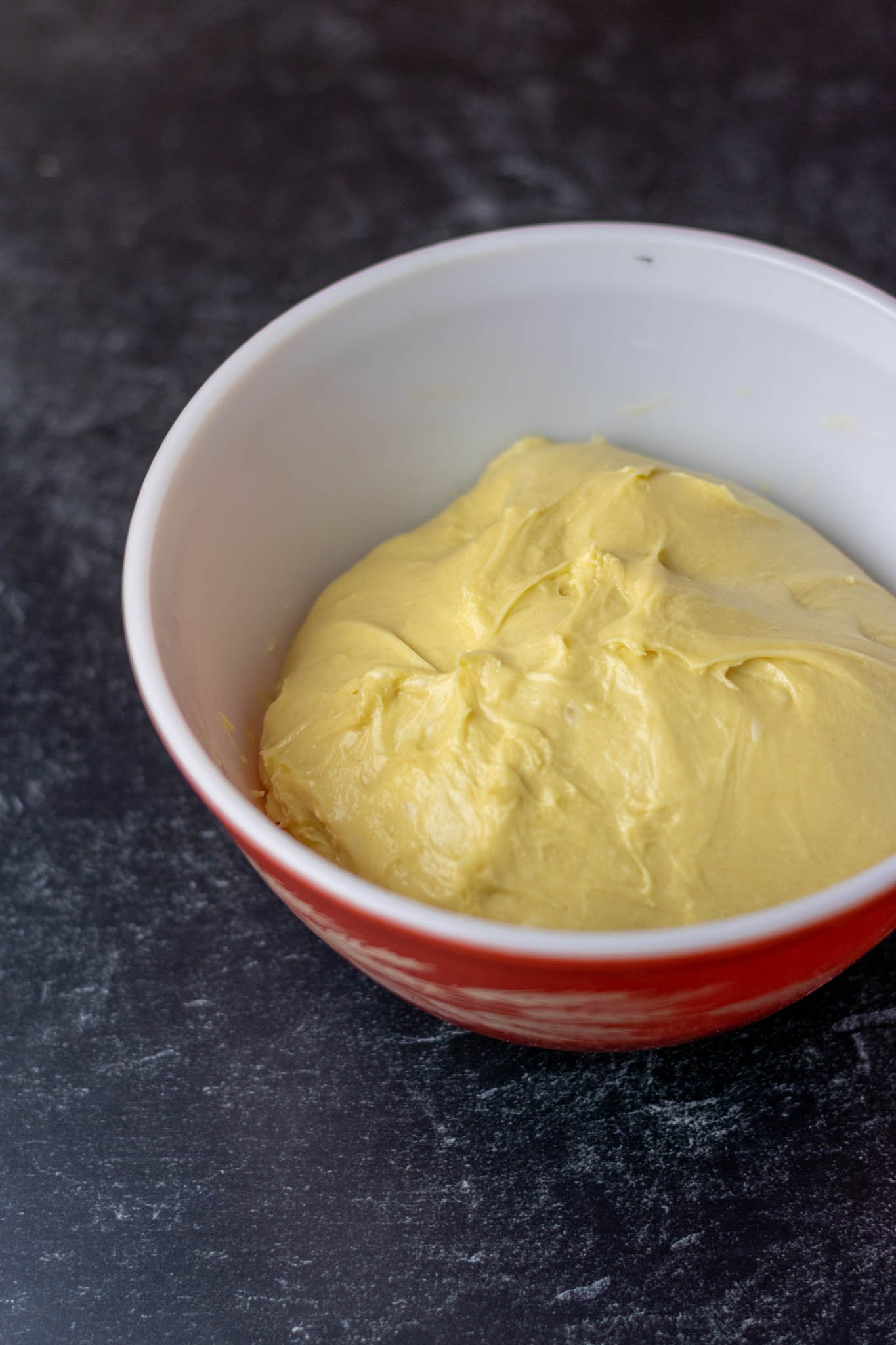 Brioche dough in mixing bowl at start of proofing