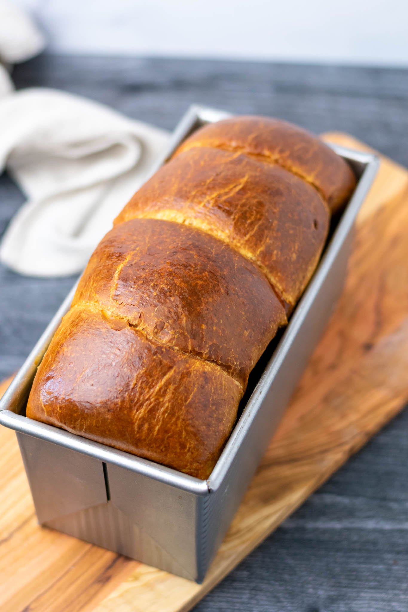Overhead angle sourdough brioche in pan
