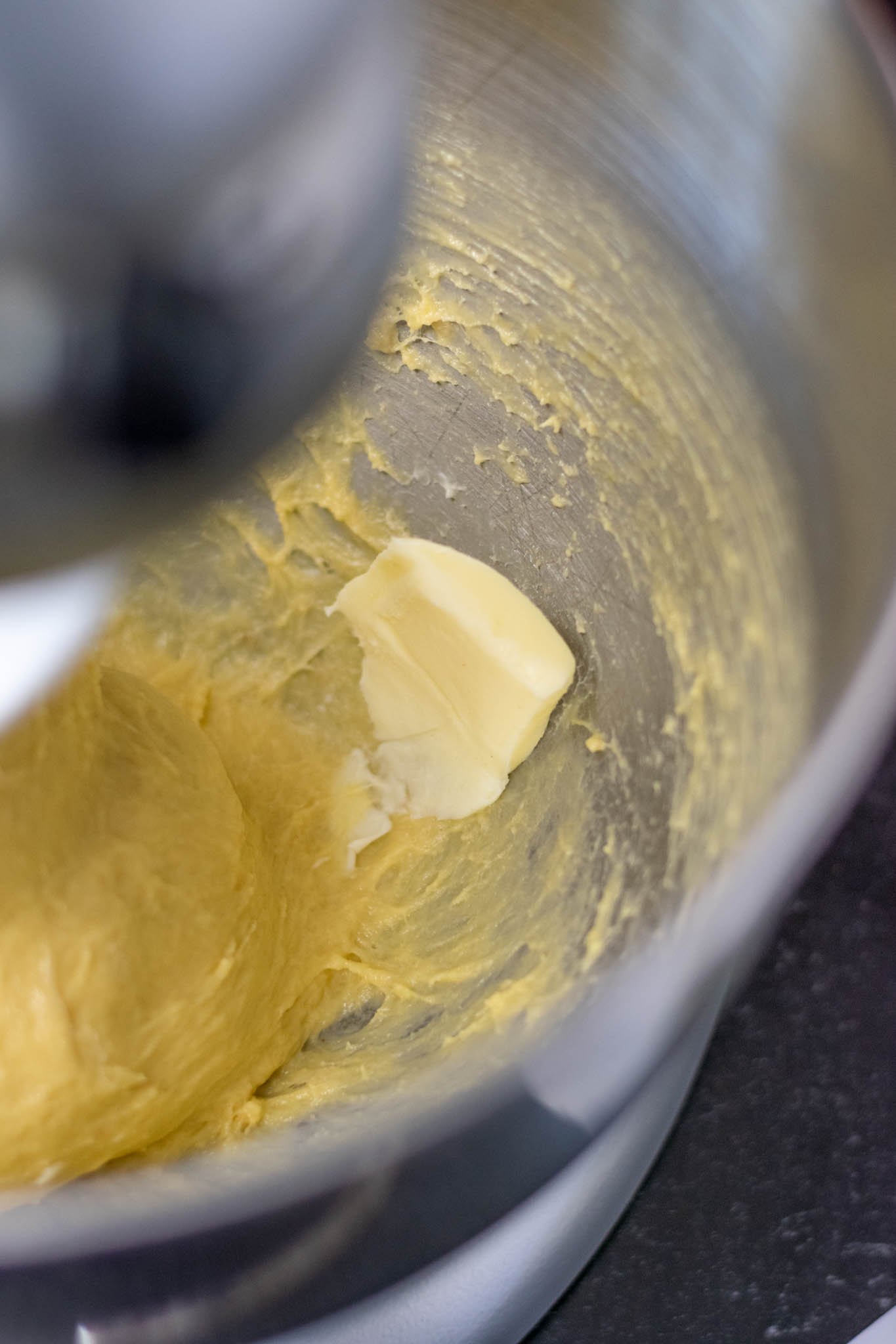 Softened butter in stand mixer bowl
