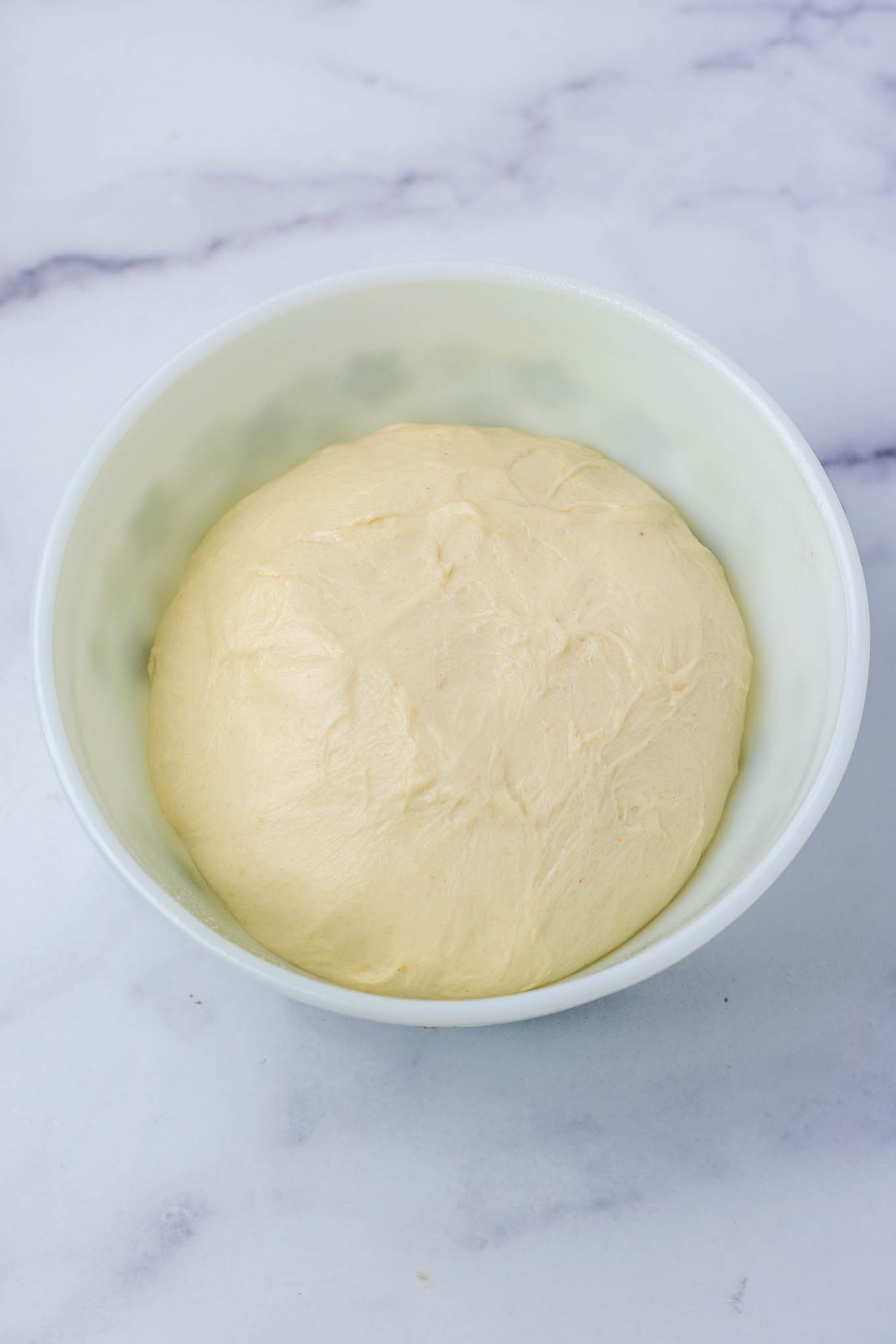 Sourdough sandwich bread dough in bowl at start of bulk fermentation