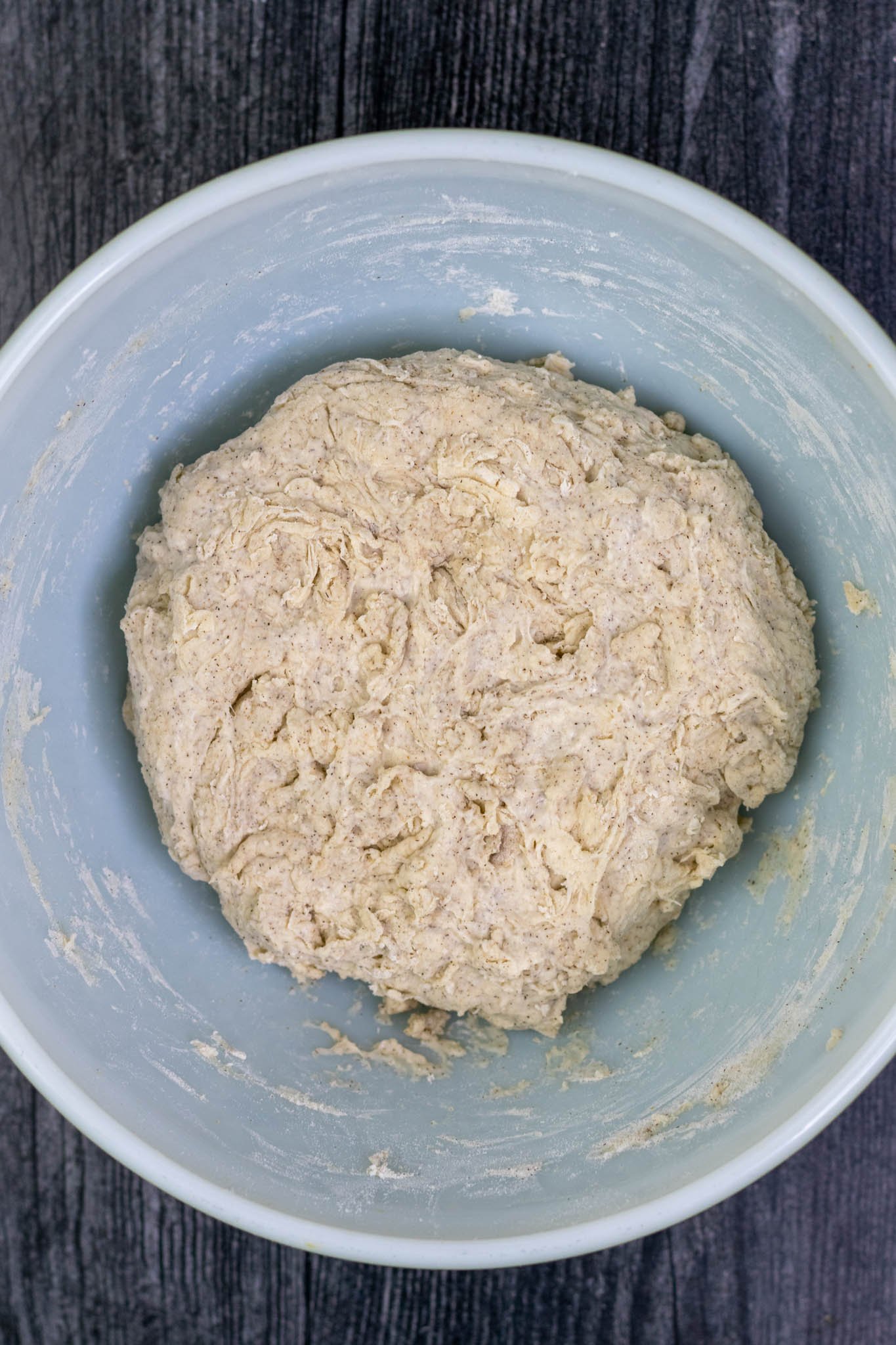 Buckwheat sourdough during autolyse in bowl