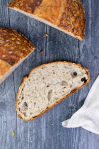 Slice of buckwheat sourdough with pumpkin seeds