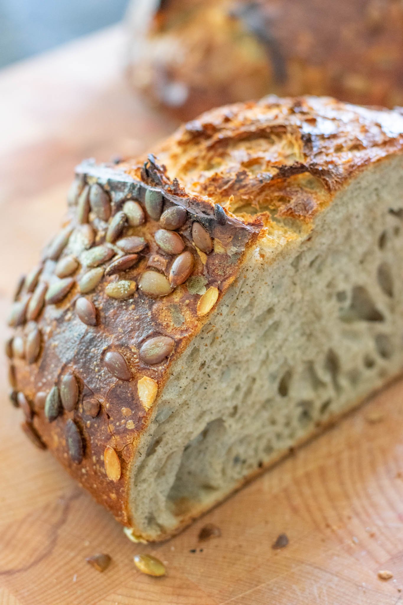 Buckwheat sourdough with pumpkin seeds sliced