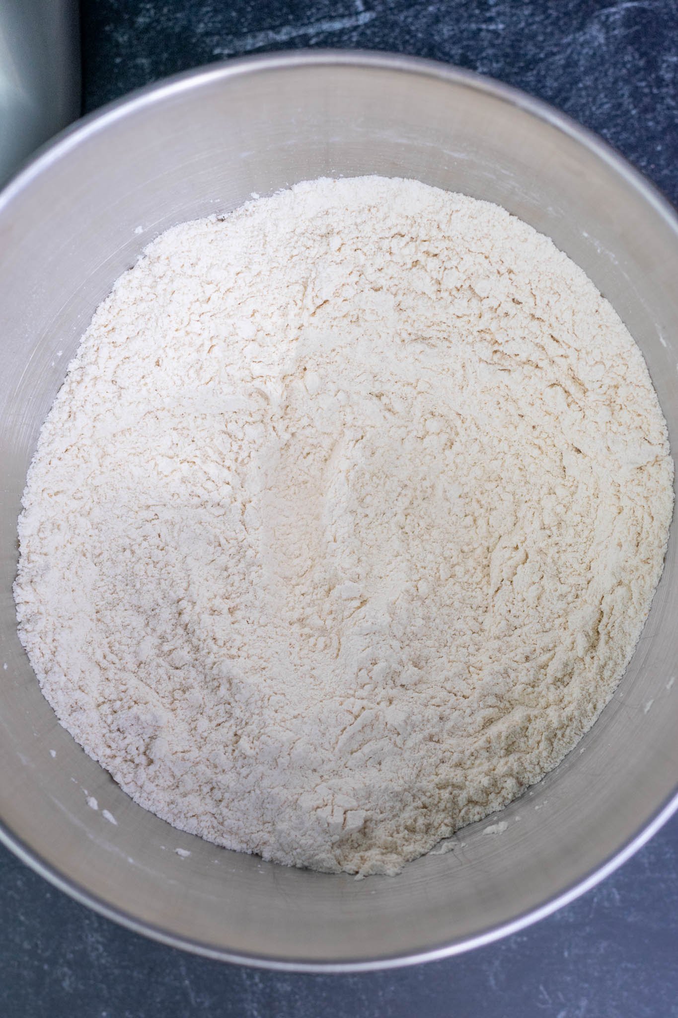 Dry ingredients mixed into stand mixer bowl