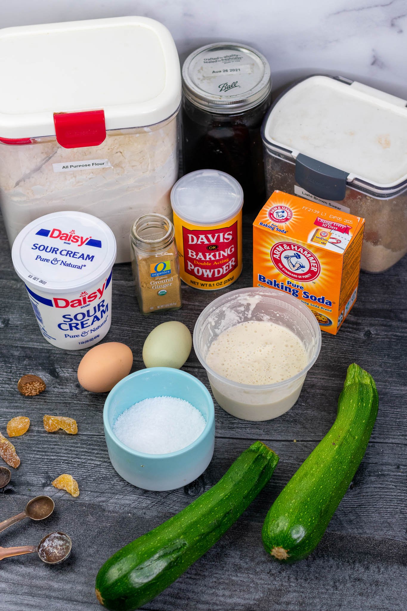 All of the ingredients needed for sourdough zucchini bread