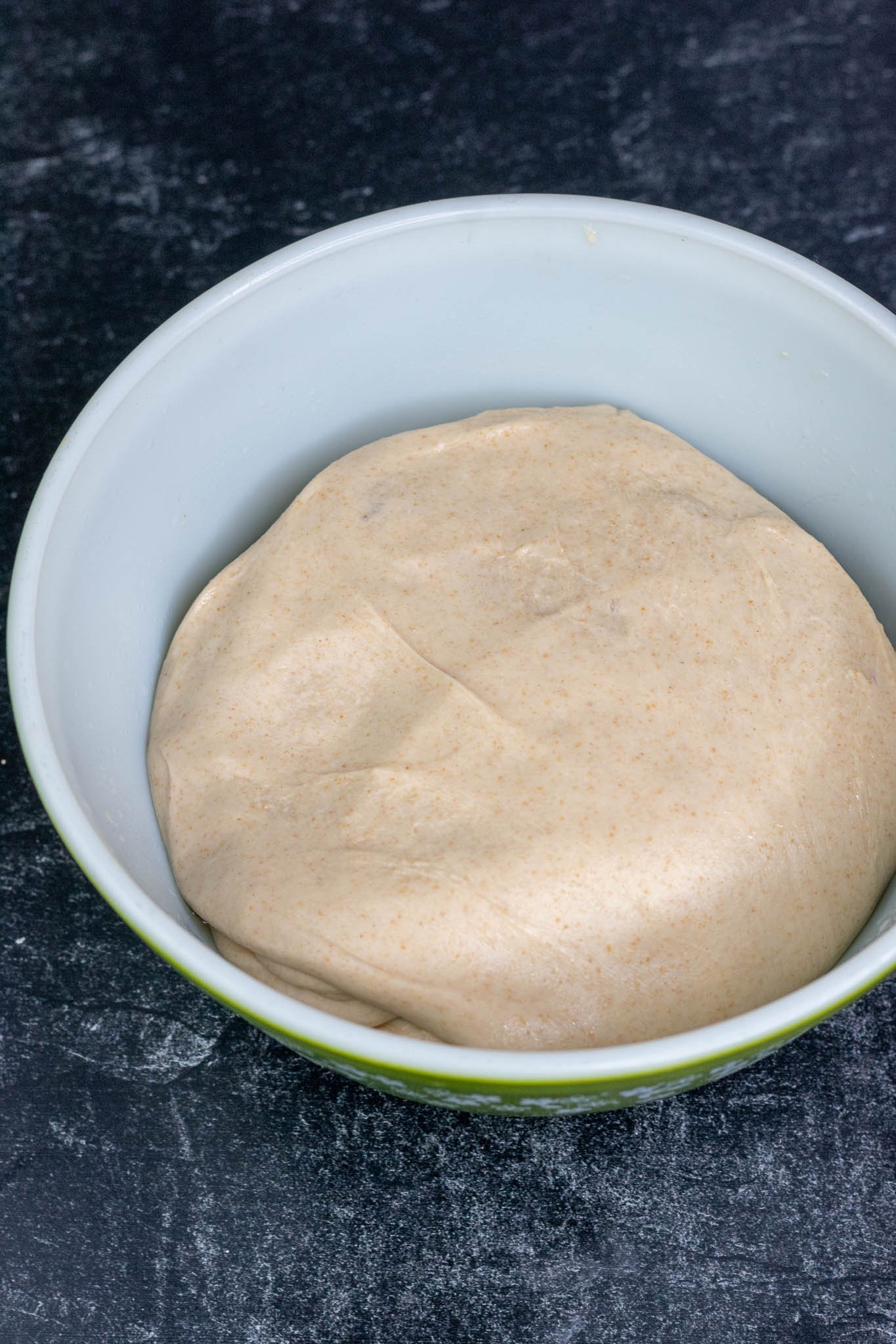 Sourdough English Muffin dough at the end of bulk fermentation in bowl