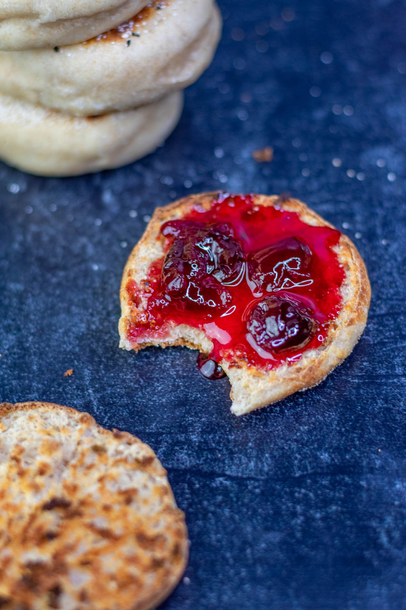 Sourdough English muffin toasted with cherry jam