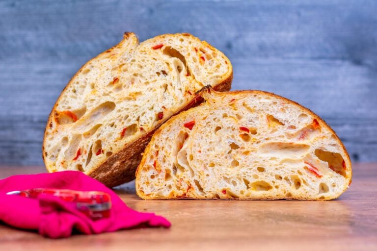 Calabrian Chili and Honey Sourdough Bread cut in two