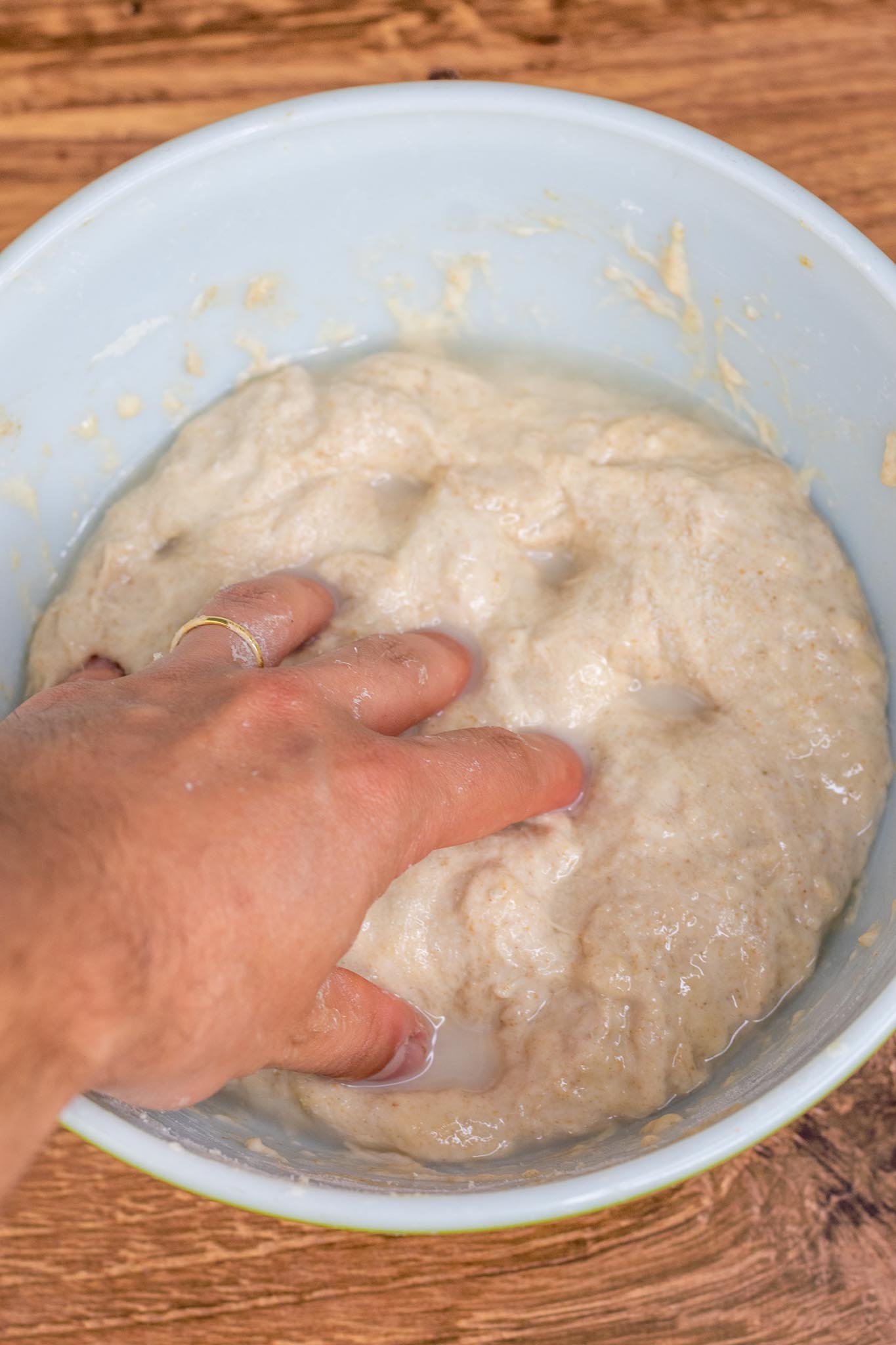 Dimpling dough after adding salt
