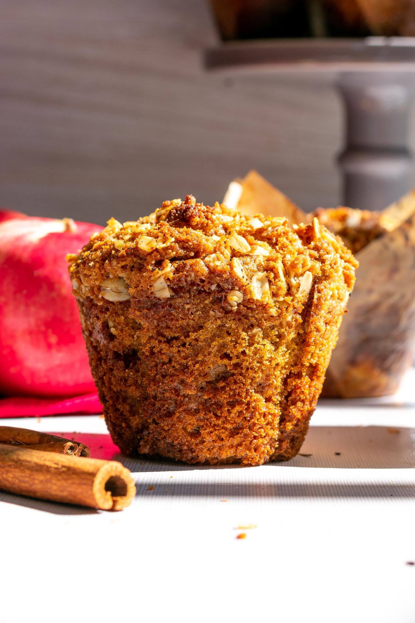 sourdough apple butter muffin with cinnamon stick