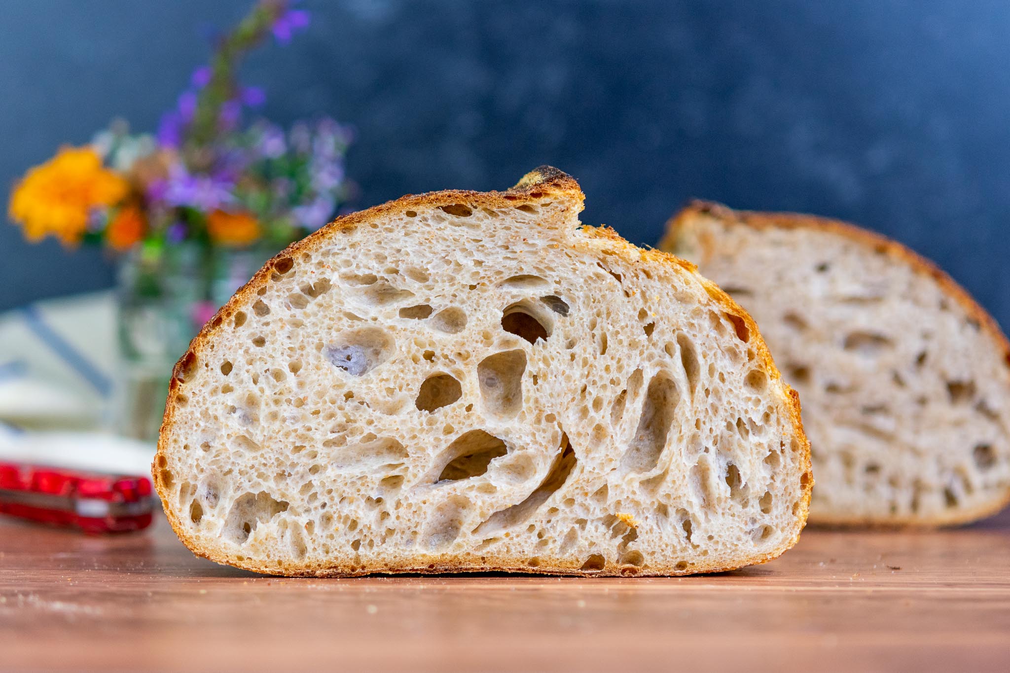 Slice of spelt sourdough bread