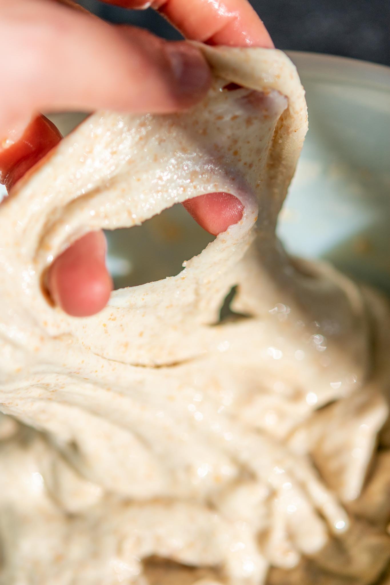 Dough tearing in hand at the start of mixing