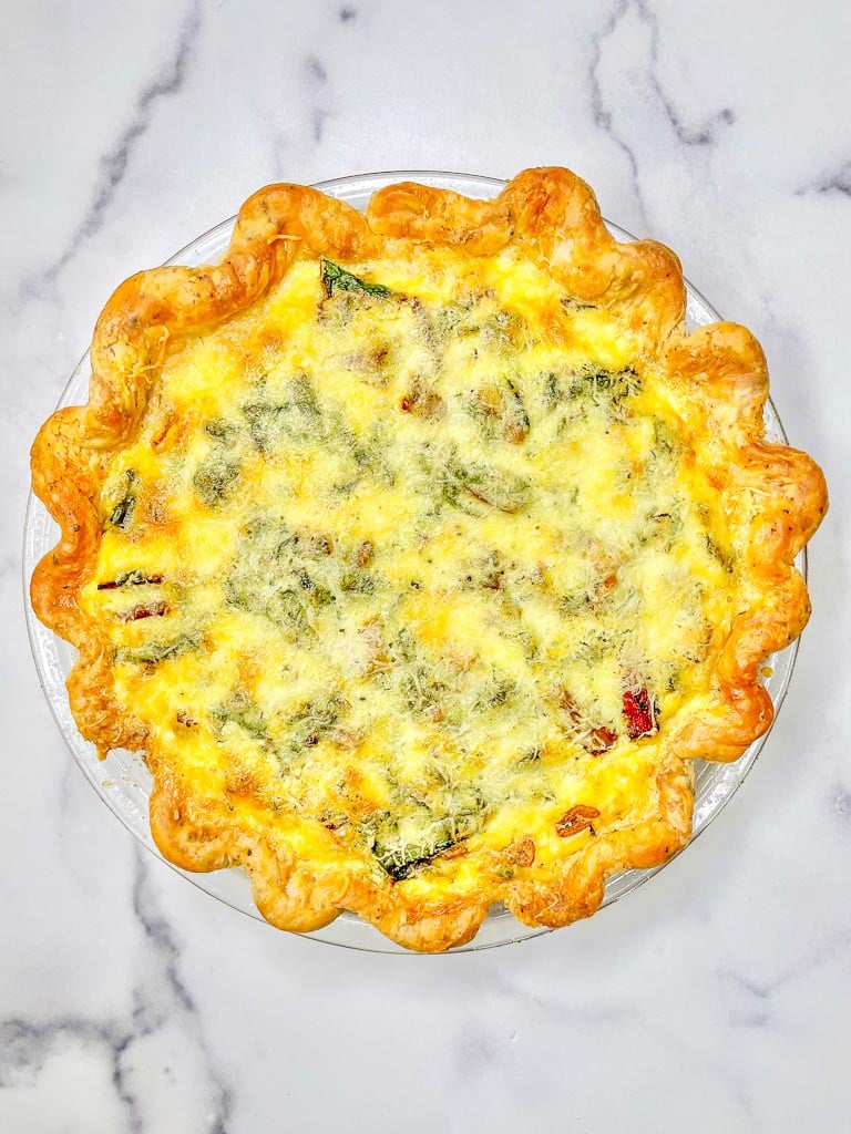 Sourdough Quiche with garlic, chard, and cheddar