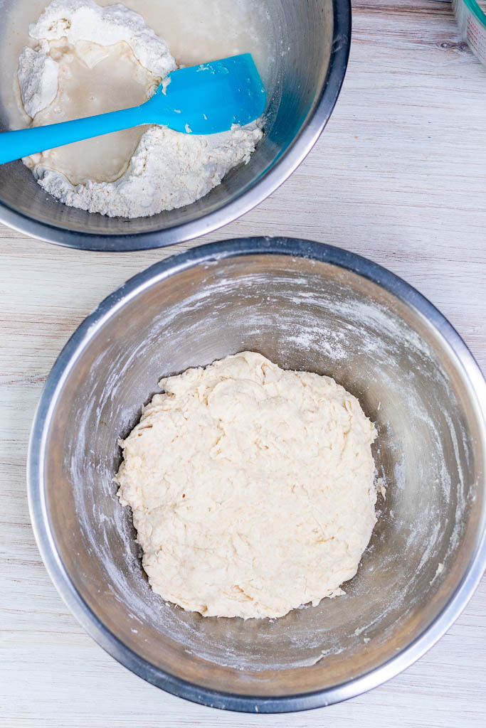 Dough mixed in two bowls for autolyse