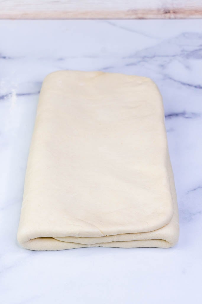 Letter packet of dough at the end of first turn