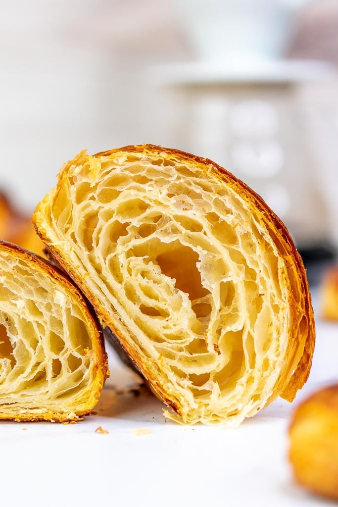 Honeycomb interior of a sourdough croissant