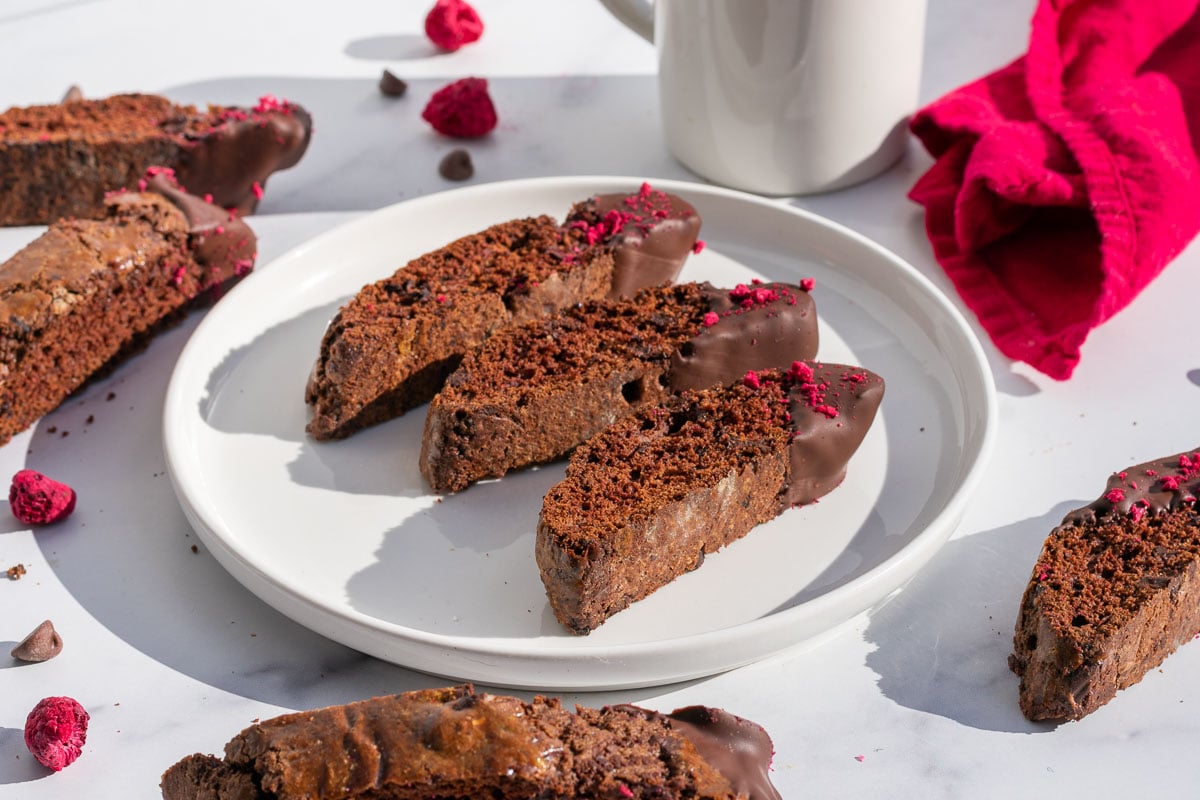 Sourdough chocolate biscotti on a plate