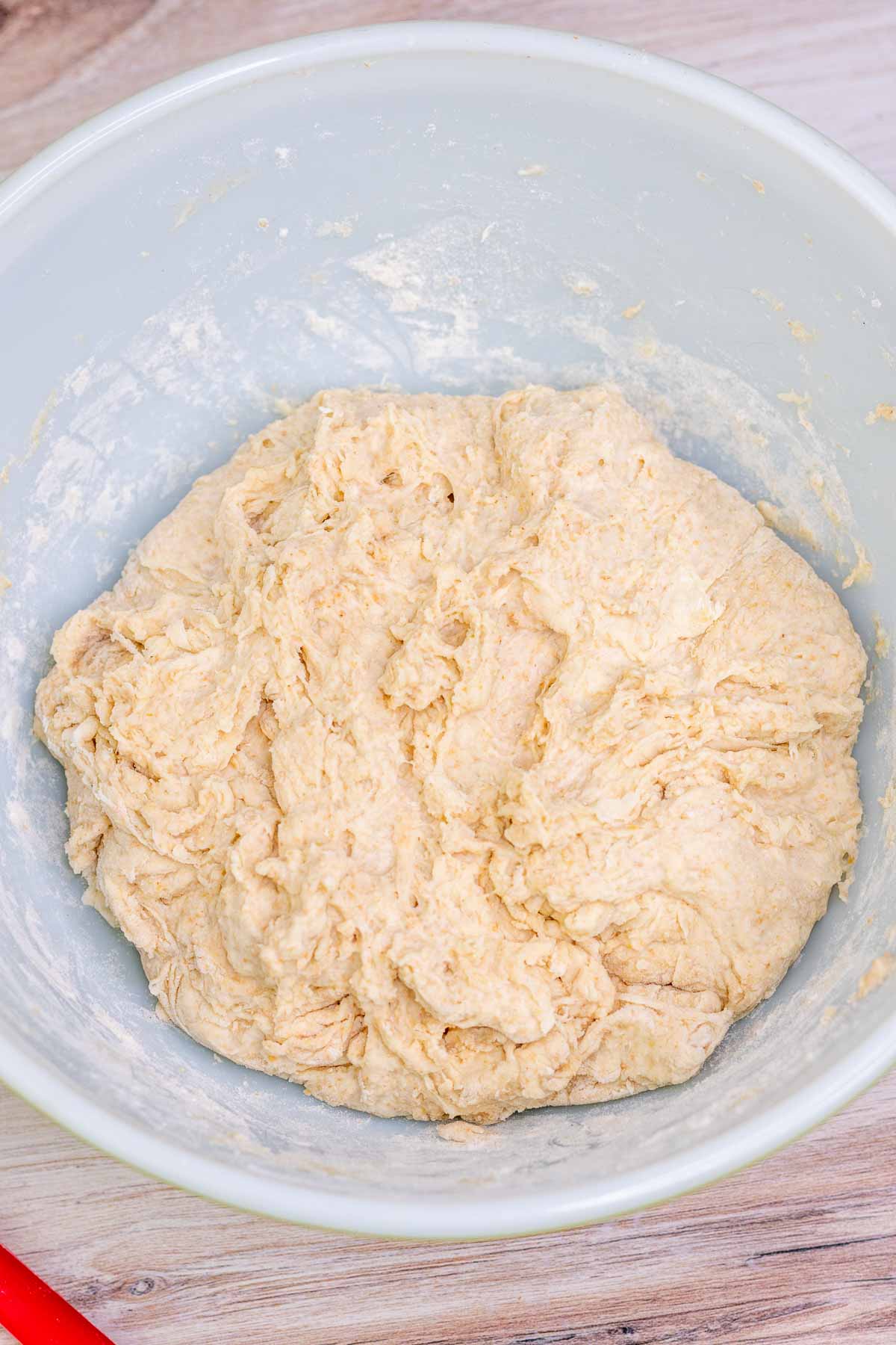 Dough in a bowl after mixed for autolyse