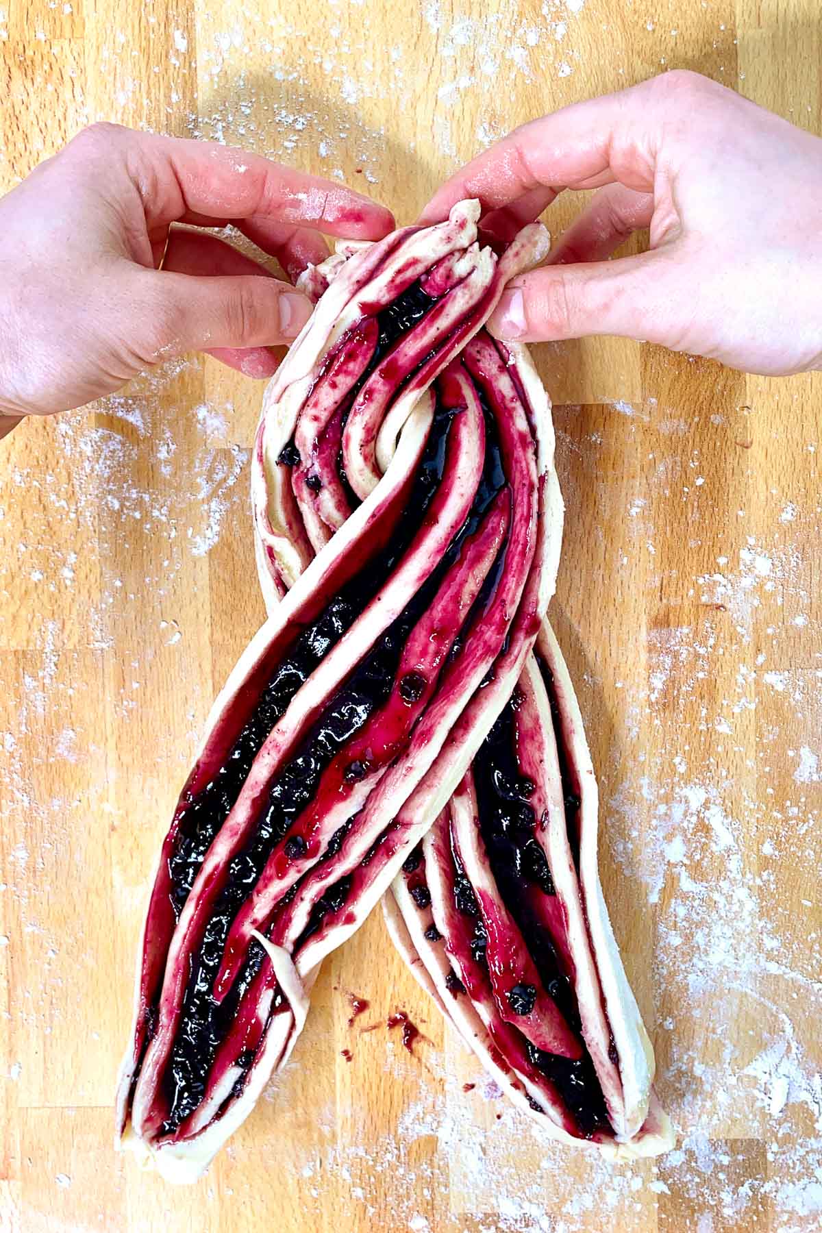 Braid one end of the babka dough