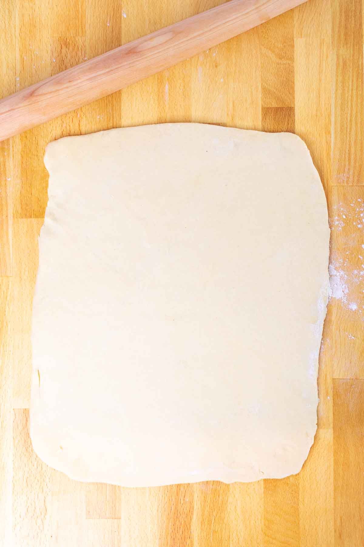 Babka dough rolled out into a rectangle