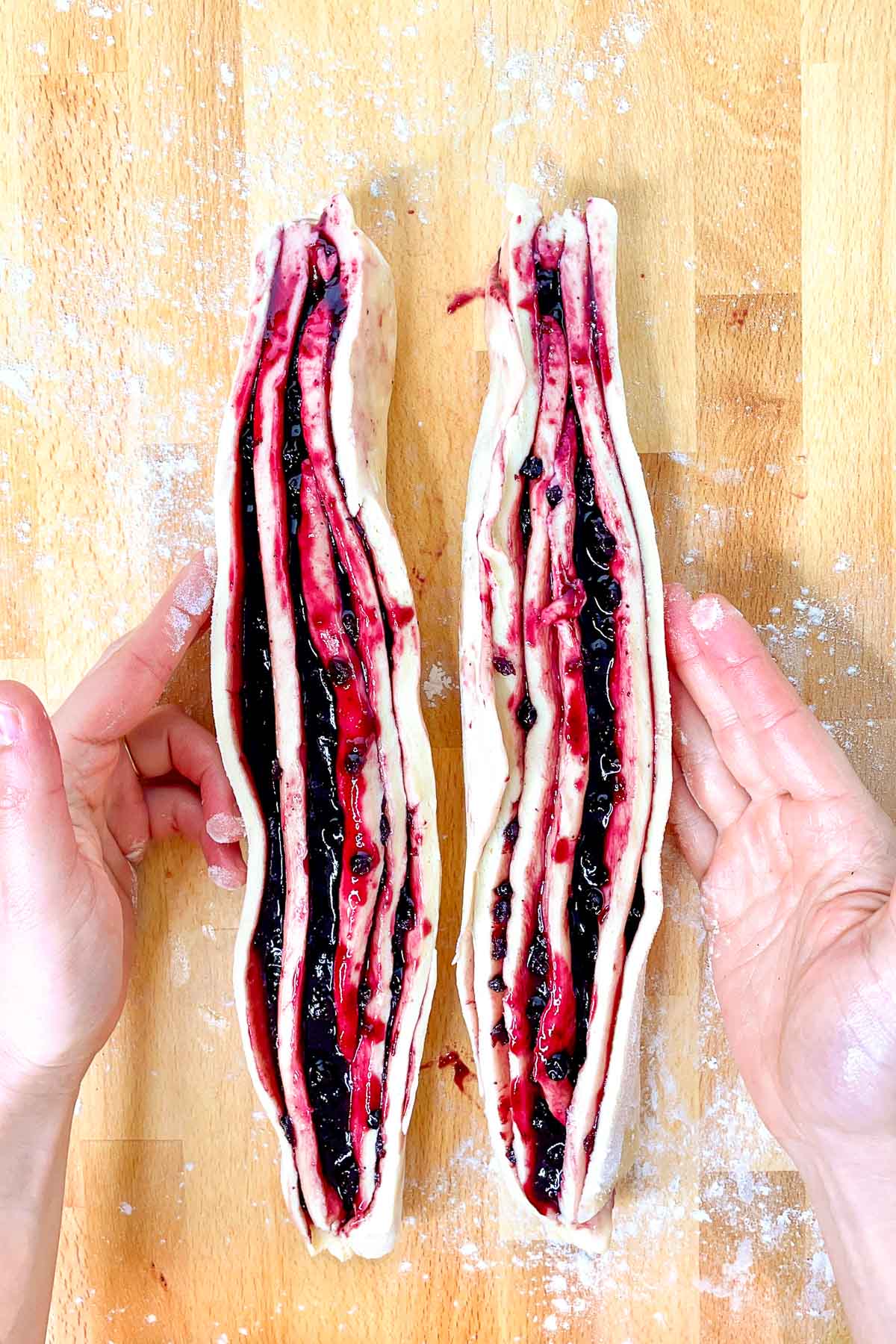 Two halves of sliced sourdough babka beside each other