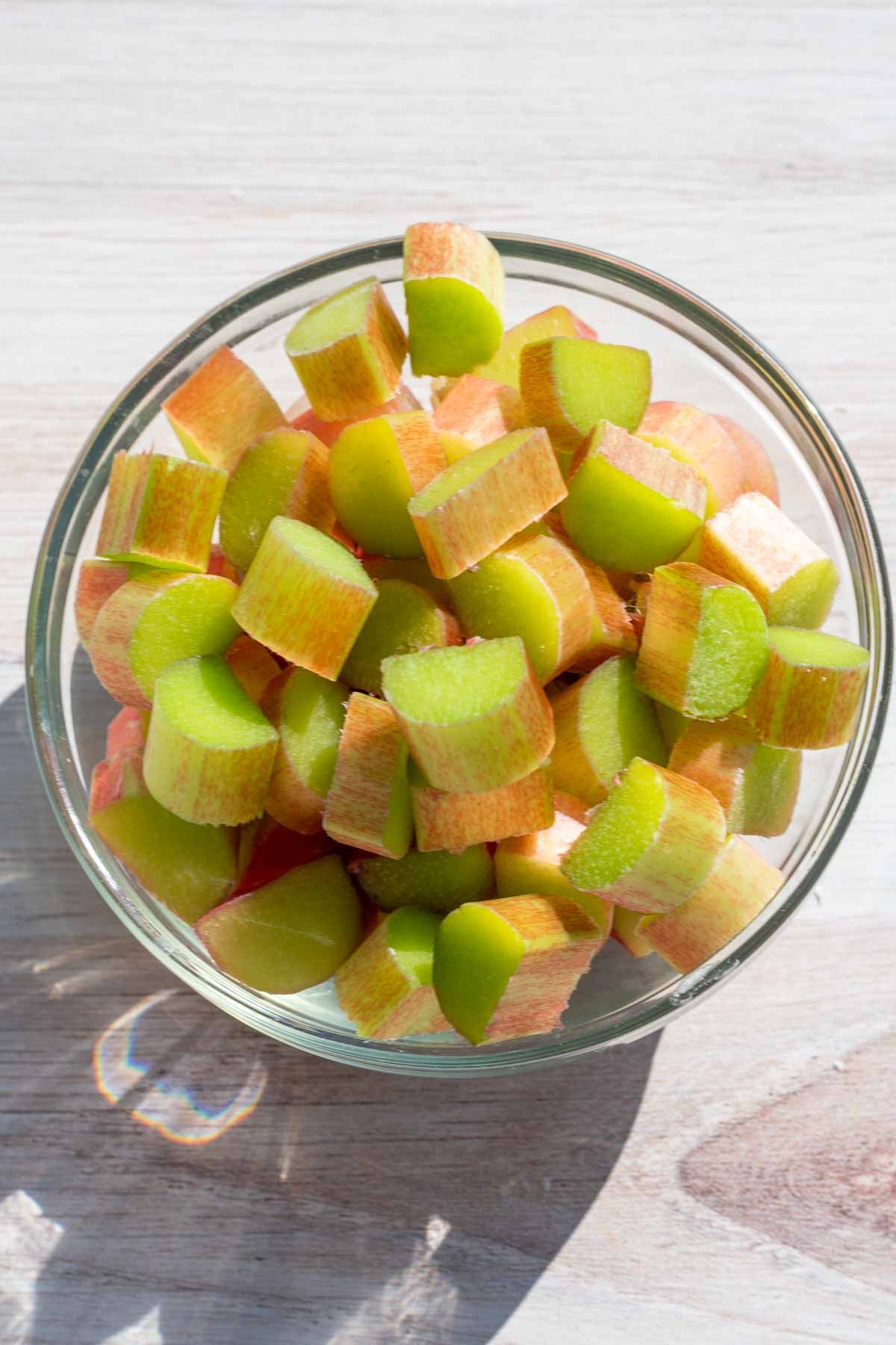 Chopped rhubarb in a bowl