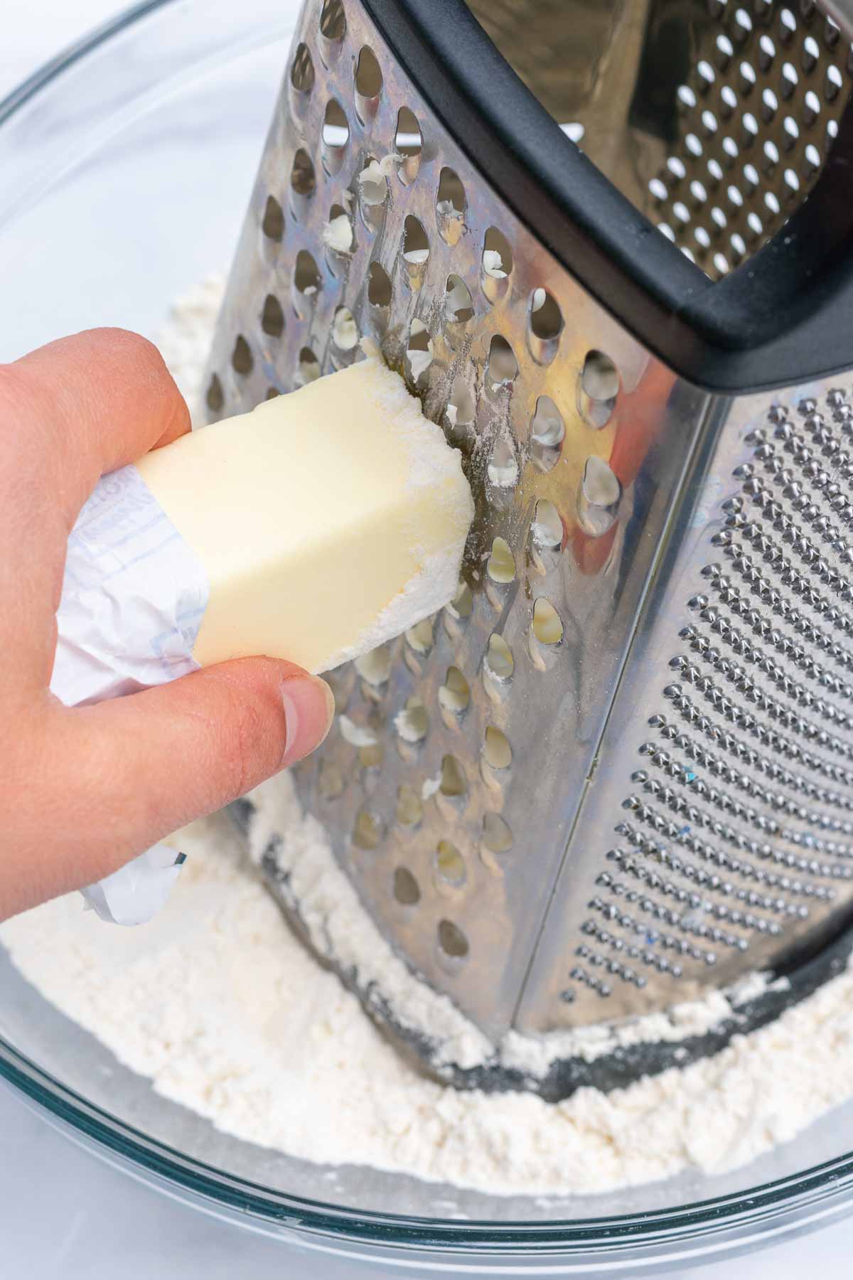 Grating frozen butter with box grater