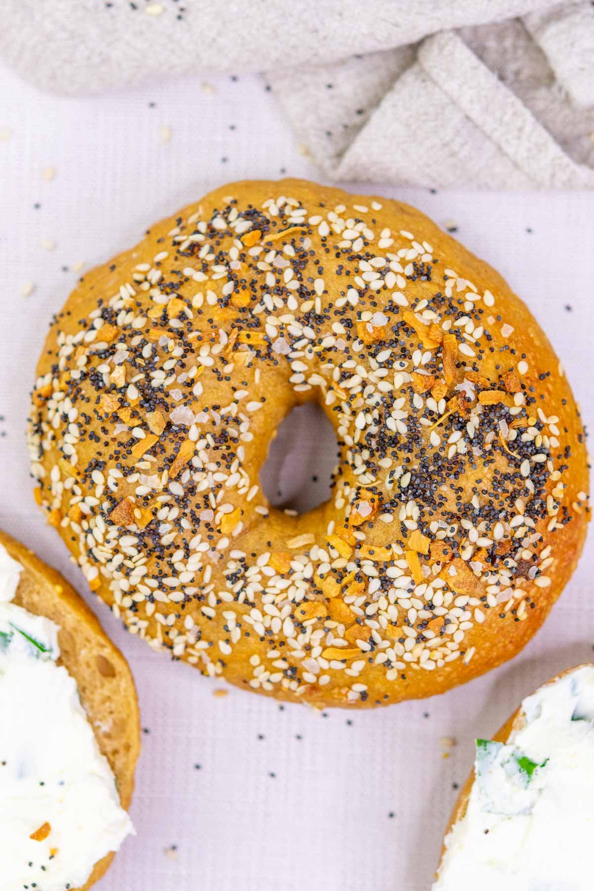 A baked everything sourdough bagel