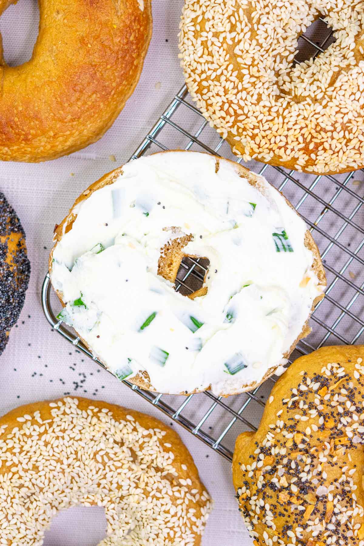 Sourdough bagel with chive cream cheese