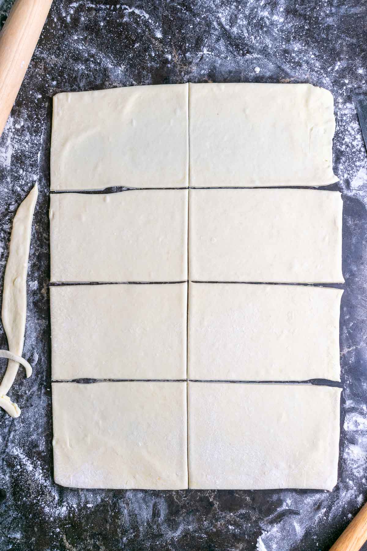 Sourdough rough puff pastry cut into eight rectangles for pop tarts