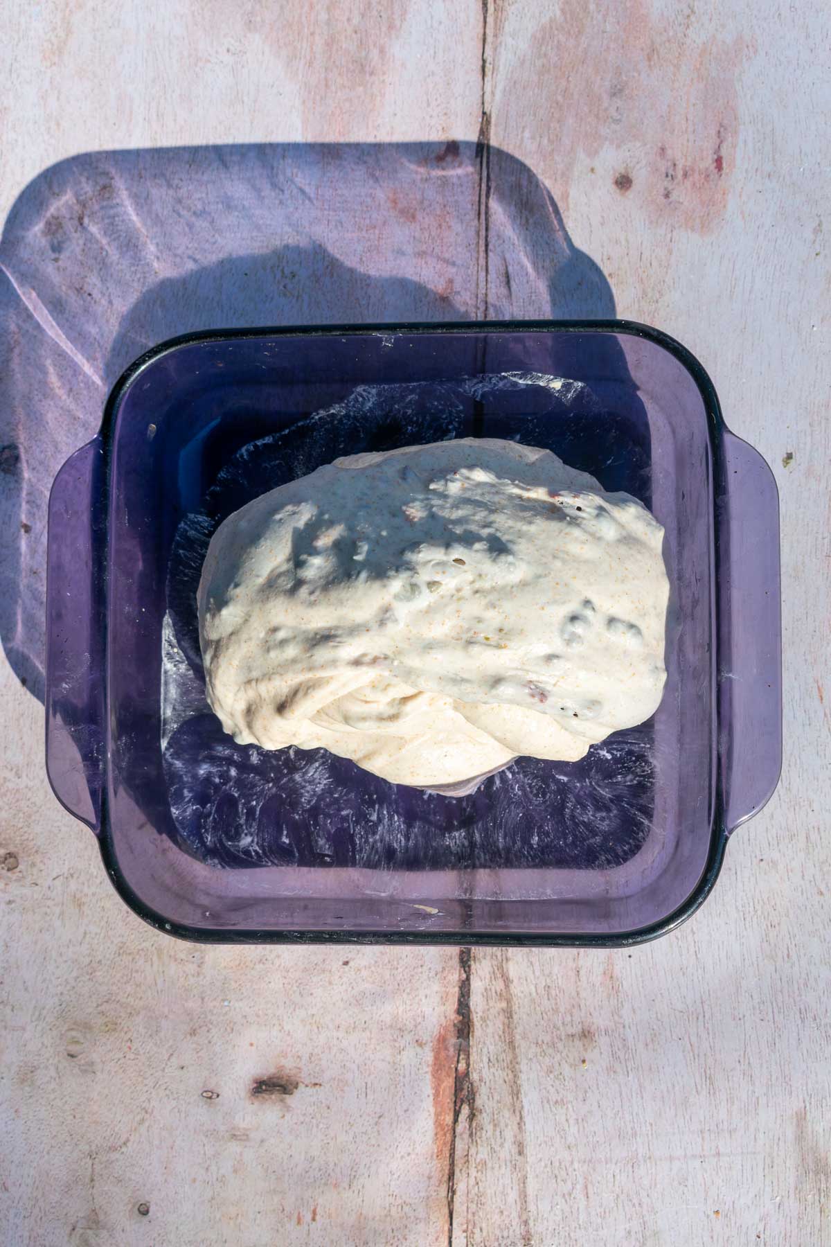 Sun-dried tomato sourdough bread at the start of bulk fermentation
