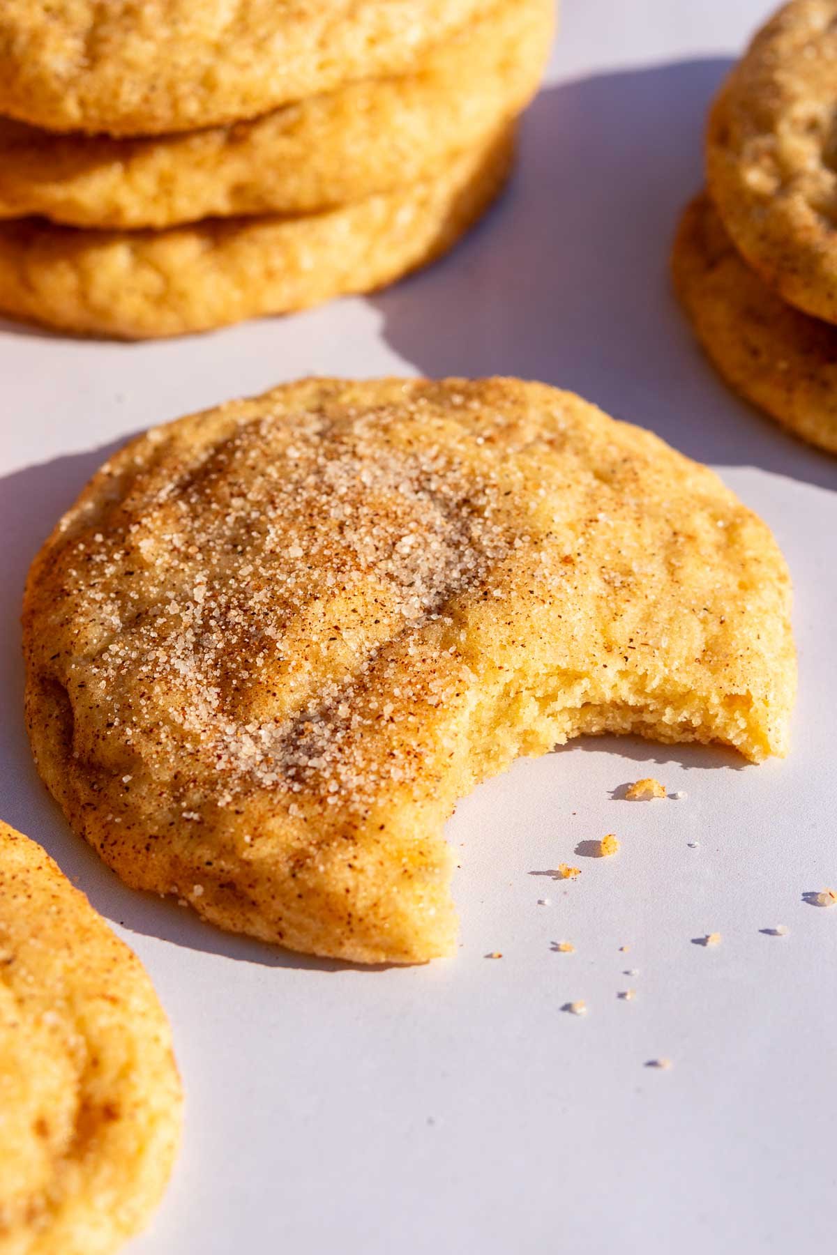 Bitee taken out of a sourdough snickerdoodle cookie.