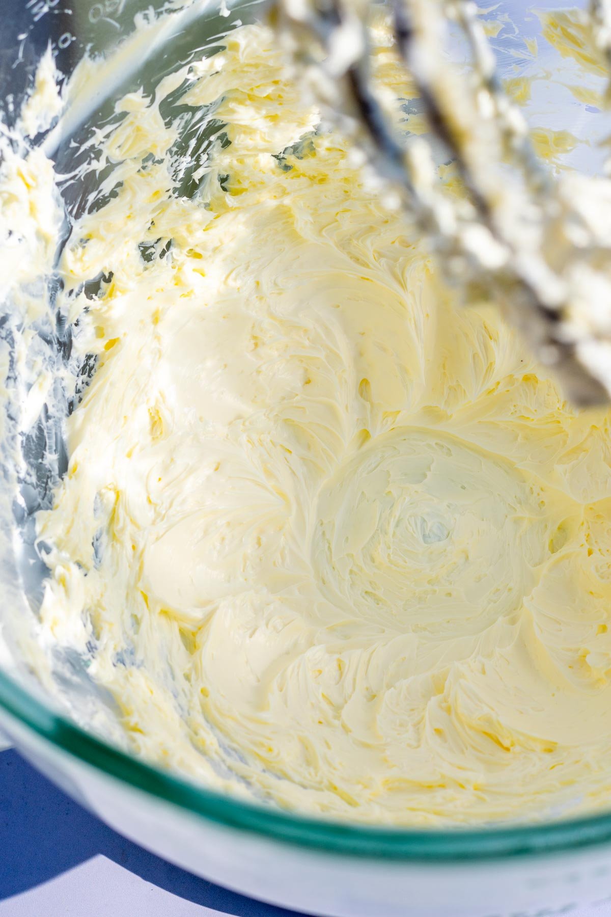 Whipped butter in a stand mixer with the whisk attachment.