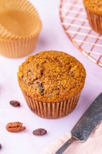 Sourdough bran muffin with pecans and raisins.