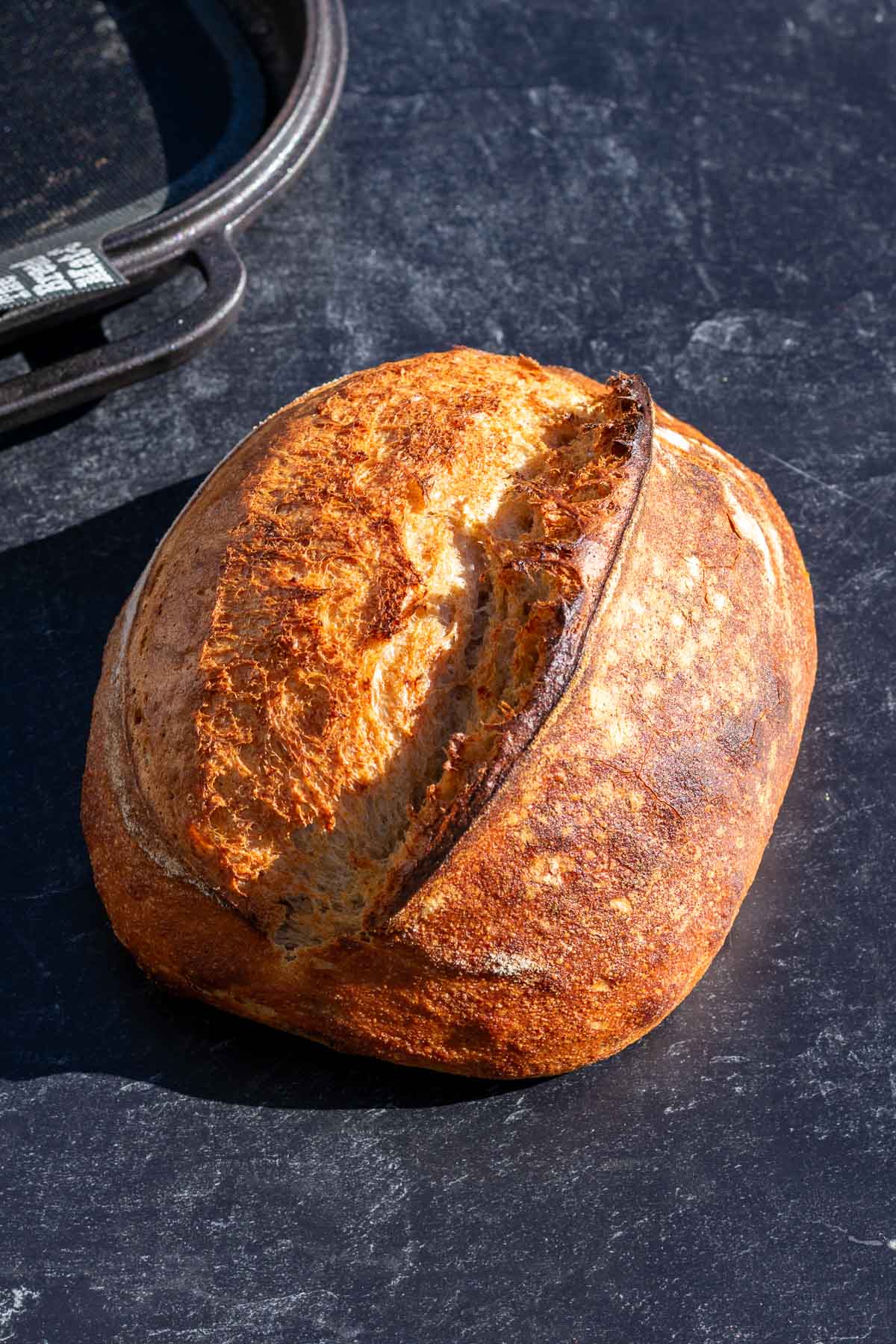 Baked Emmer sourdough bread loaf.