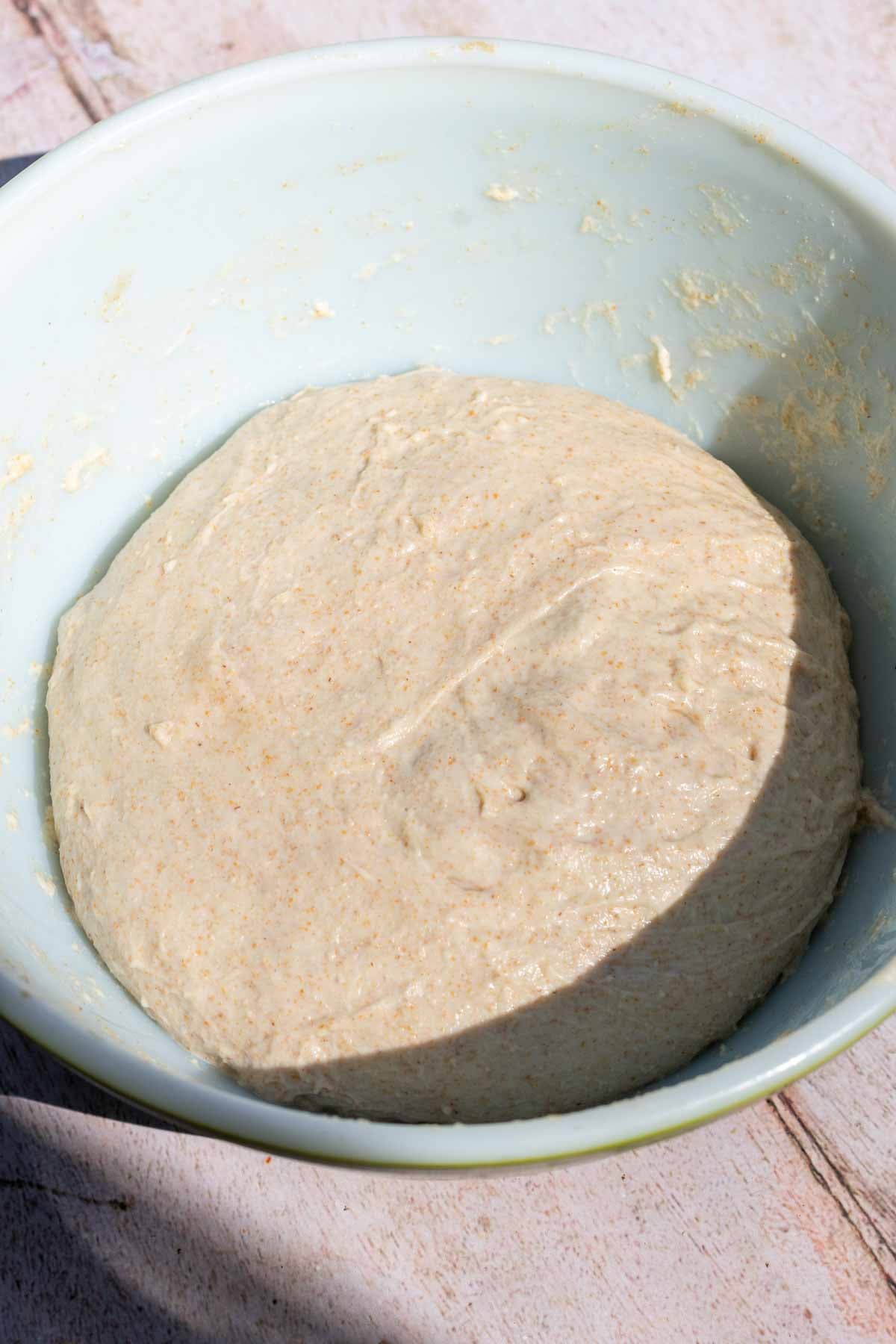 Dough at the start of bulk fermentation.