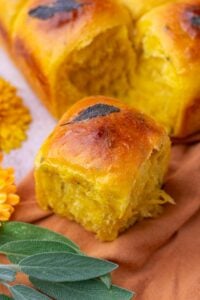 Sourdough sweet potato dinner roll with sage.