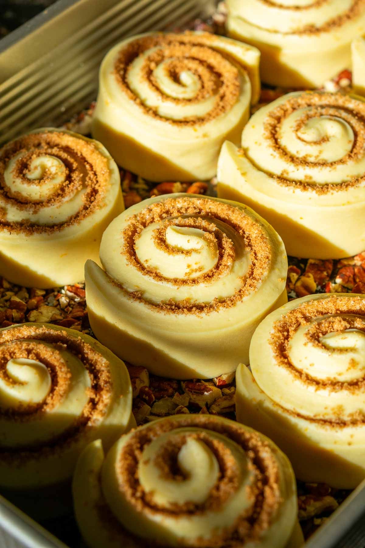 Sourdough sticky buns at the start of proofing.
