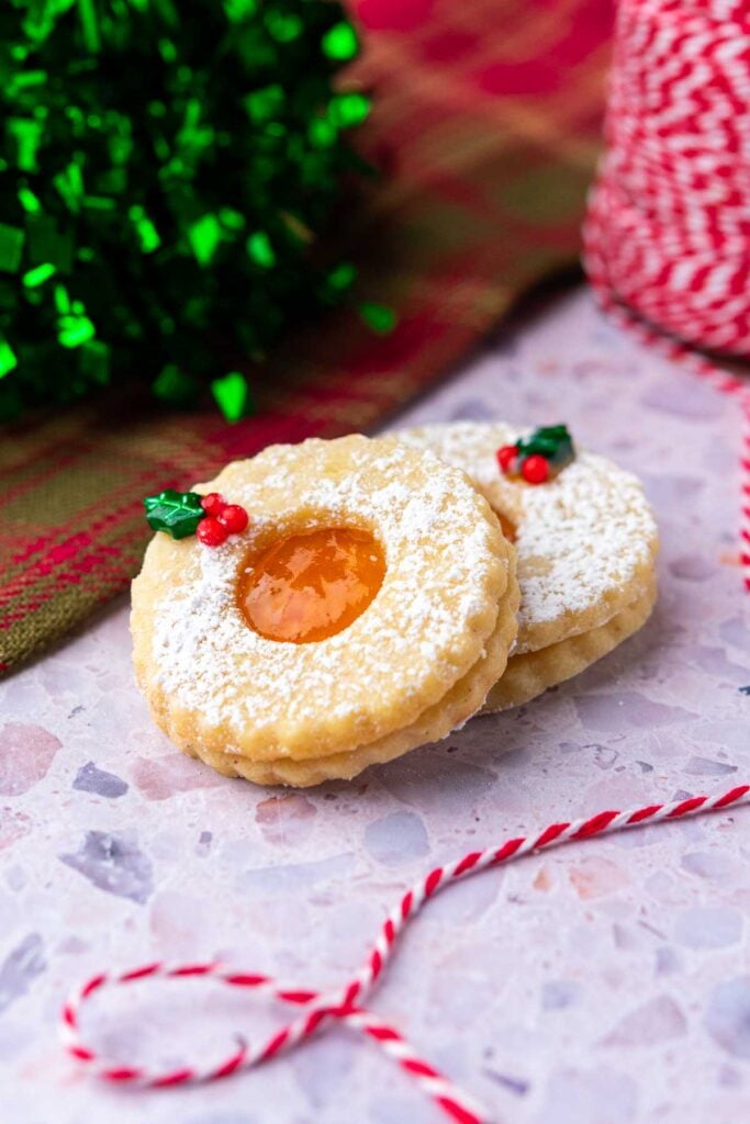 Christmas Sourdough Linzer Cookie Wreaths