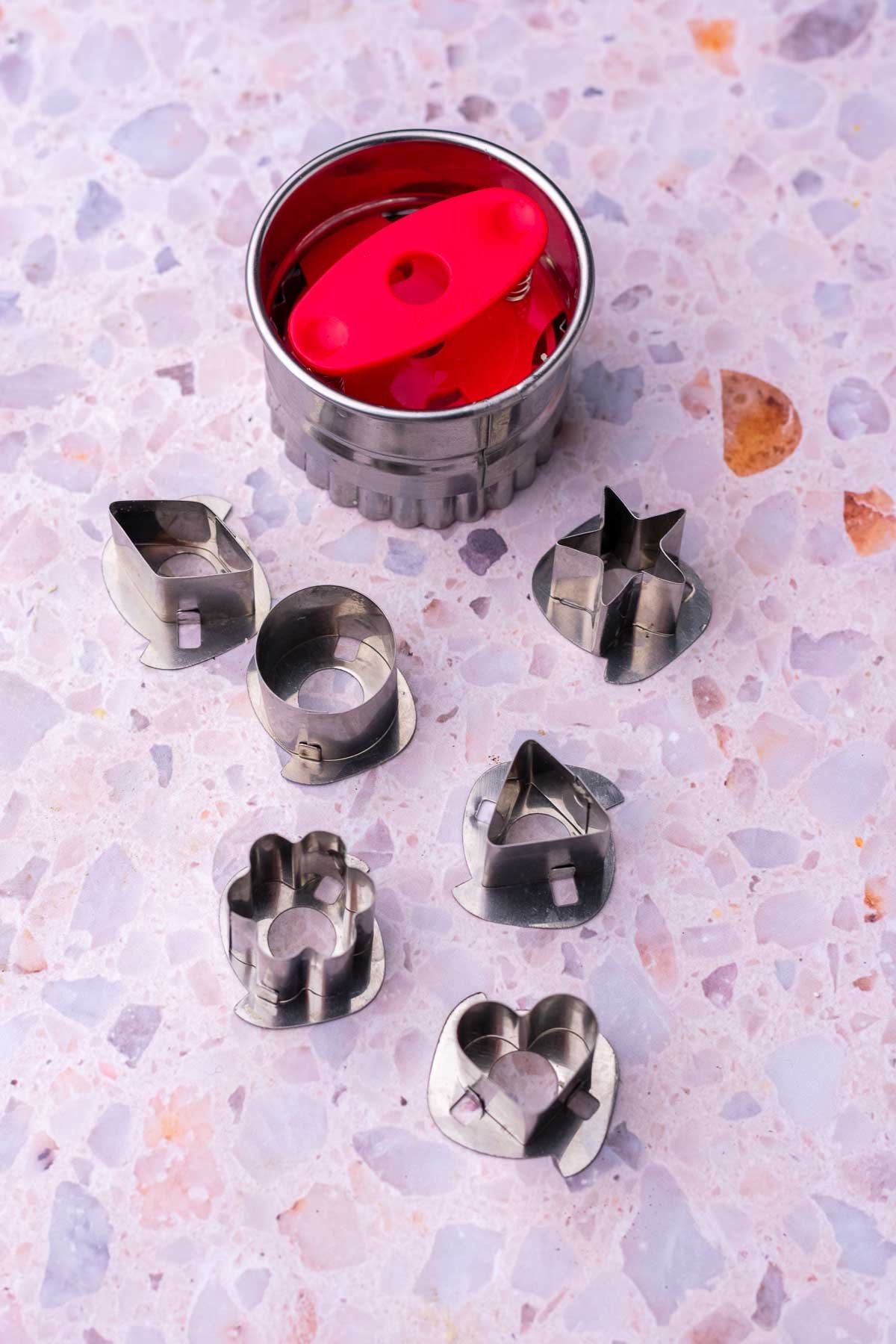 Linzer cookie cutter with various shapes.