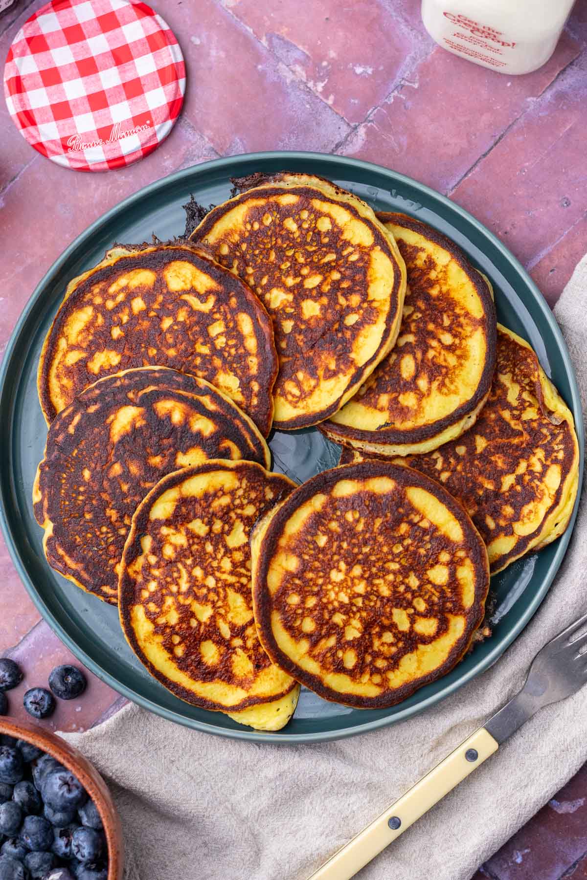 Platter of many sourdough cottage cheese protein pancakes.
