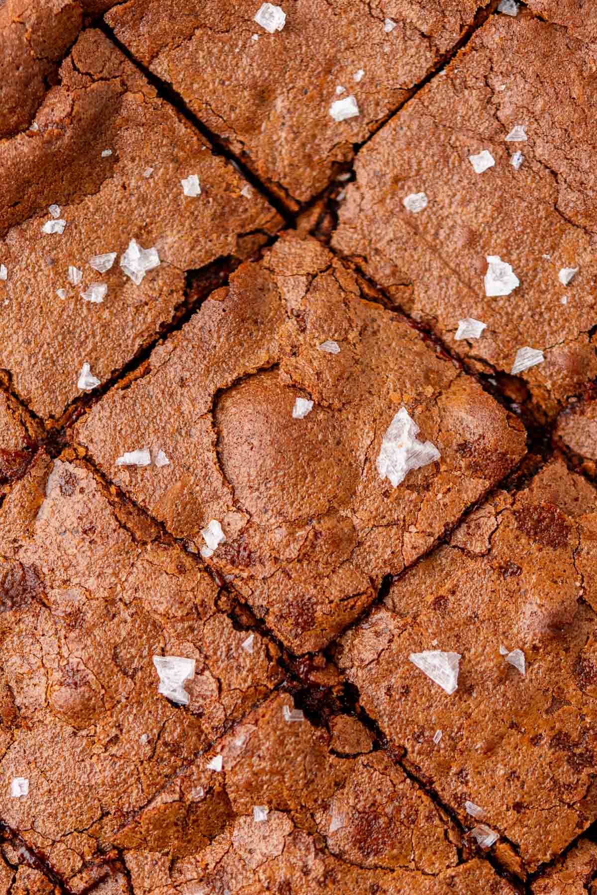 Sliced sourdough brownies with flaky salt.