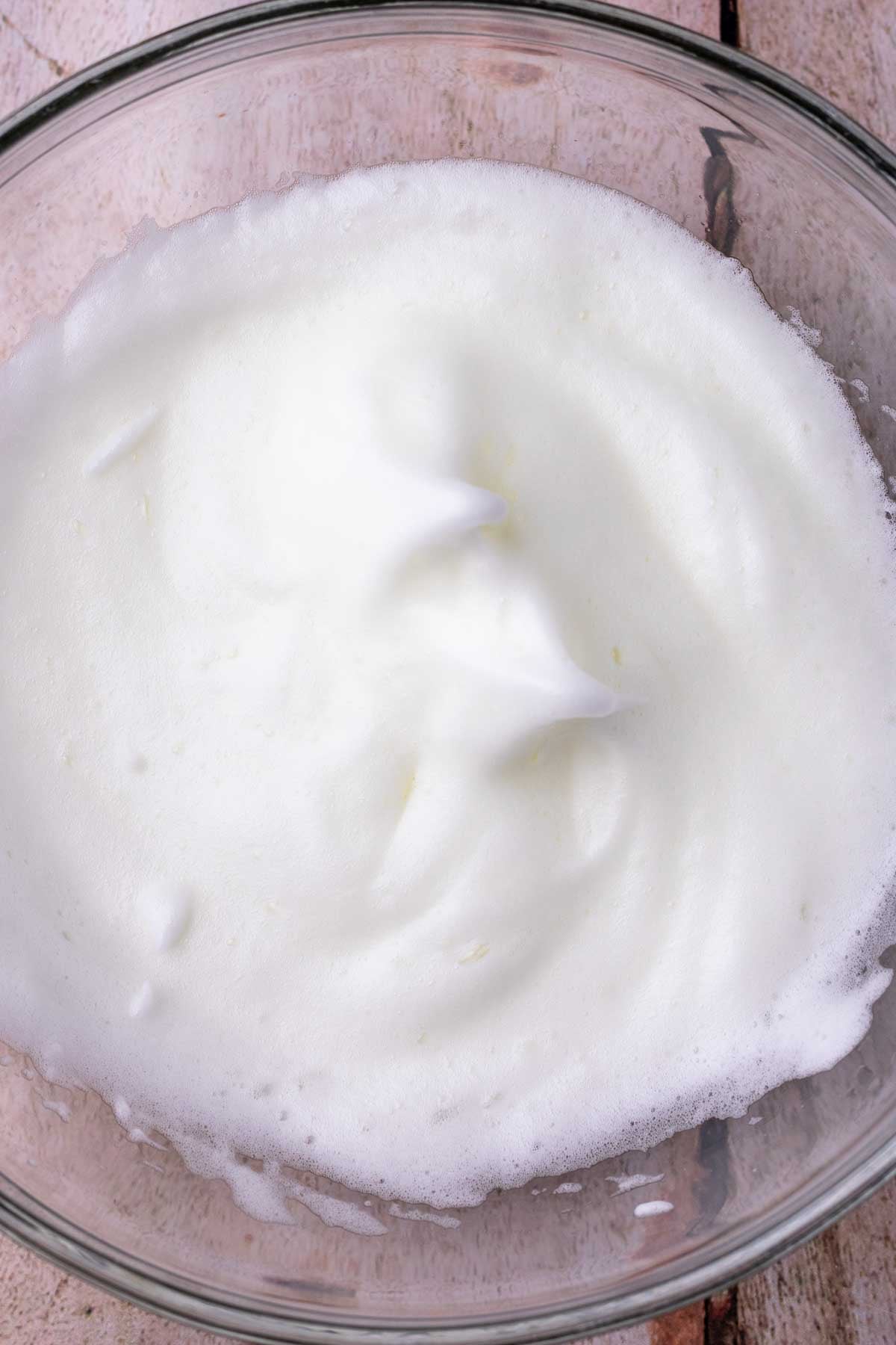 Bowl of whipped egg whites.