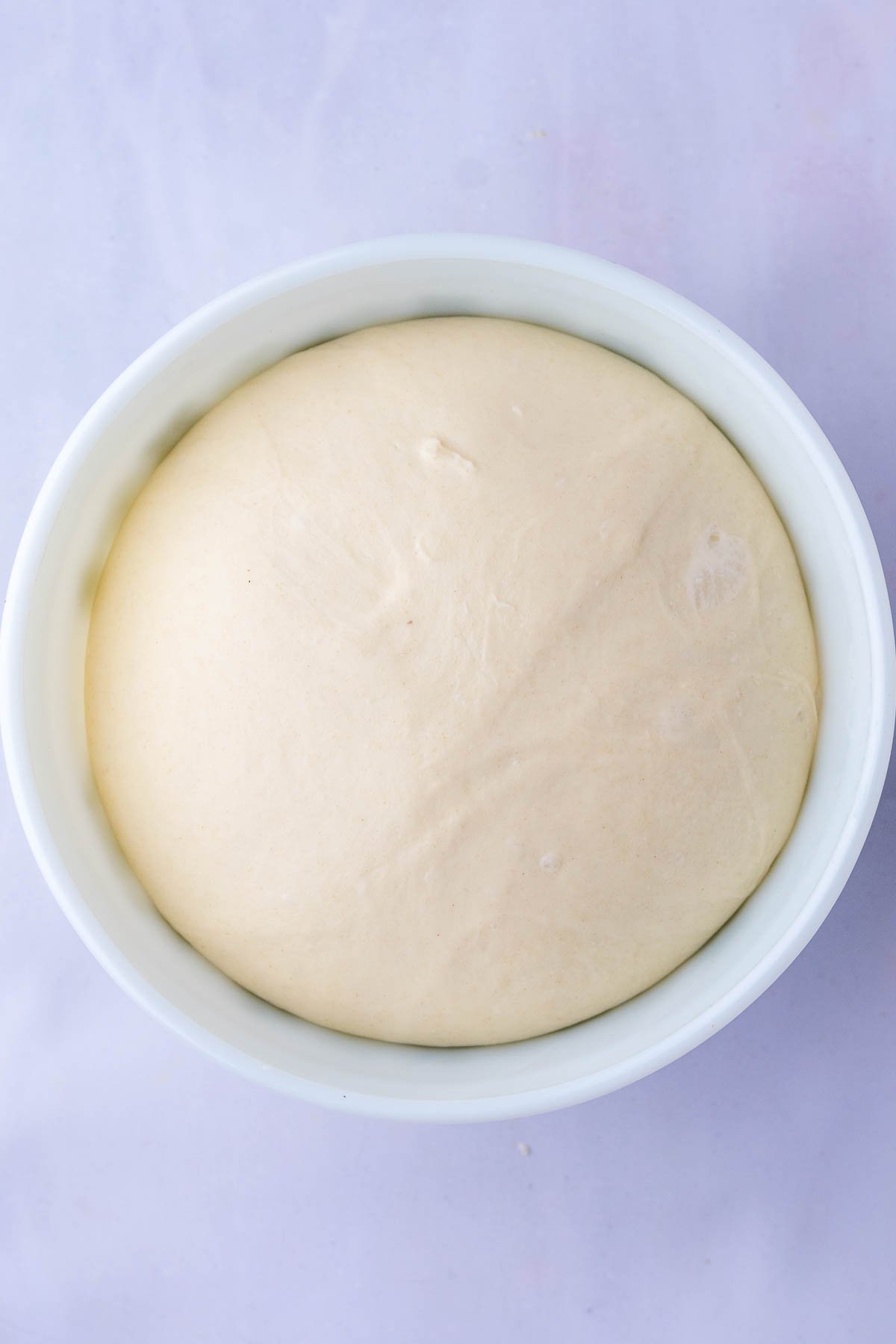 Sourdough croissant bread loaf dough at the end of bulk fermentation and doubled in size.